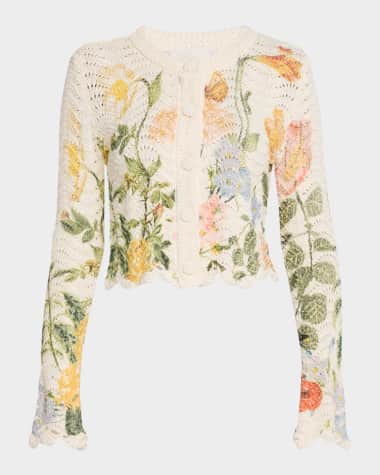 Cara Cara Jolene Floral Cotton Crochet Cropped Cardigan