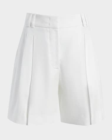 Another Tomorrow Pleated Front Linen Short