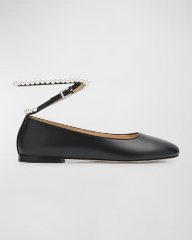 MACH & MACH Sirene Pearly-Wrap Leather Ballerina Flats