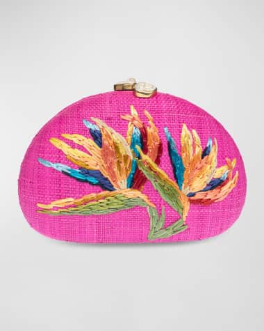 Rafe Berna Floral Straw Clutch Bag