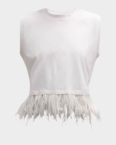 Cinq a Sept Feather-Hem Cropped Sleeveless T-Shirt