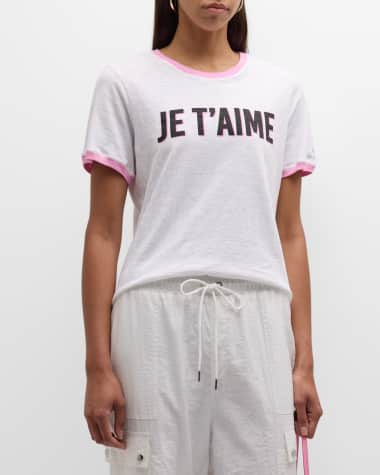 Cinq a Sept Two-Tone Je T'aime Short-Sleeve Cotton T-Shirt