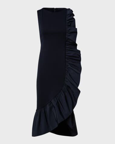Akris punto Signature Jersey Midi Dress with Asymmetrical Ruffle Detail