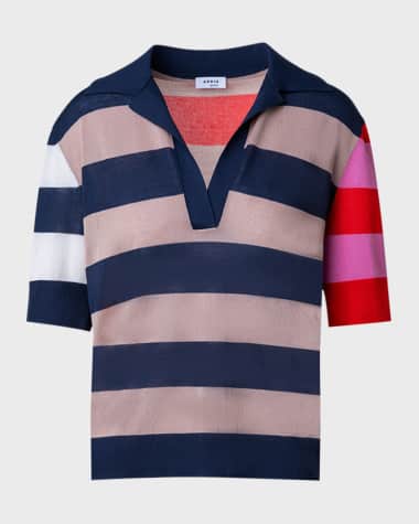Akris punto Colorblock Striped Knit Polo Sweater