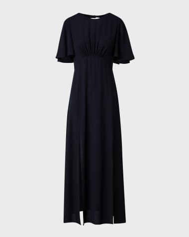 Akris punto Moss Crepe Midi Dress with Half Circle Waistline