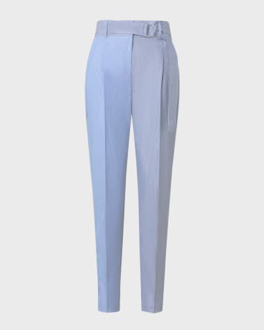 Akris punto Fred Micro Stripe Cotton Poplin Tapered-Leg Ankle Pants With Belt