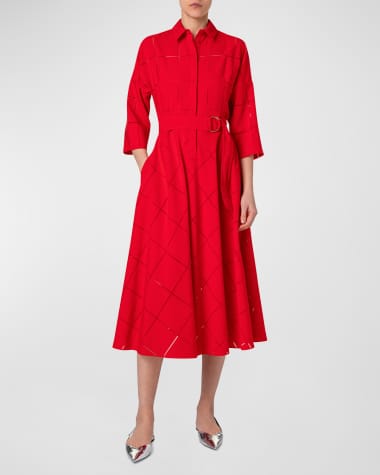 Akris punto Window Check Organzino Belted Midi Dress