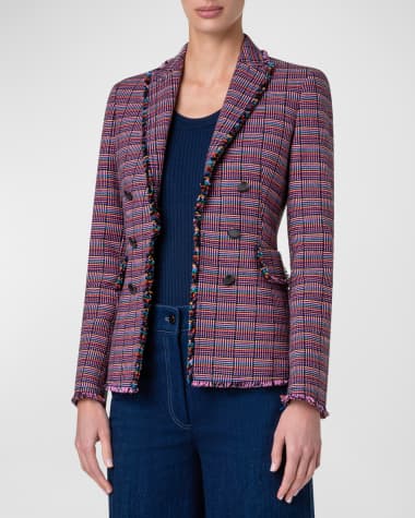 Akris punto Multicolor Grid Check Tweed Double-Breasted Illusion Jacket