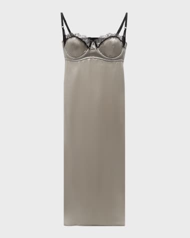 Kiki De Montparnasse Lace-Trim Sweetheart Midi Slip Dress