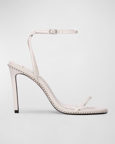 Black Suede Studio Leather Stud Ankle-Strap Sandals