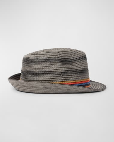 Paul Smith Men's Trilby Bright Stripe Straw Fedora Hat