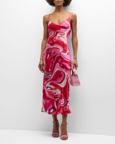 L'Agence Multi Tie-Dye Swirl Seridie Silk Slip Dress