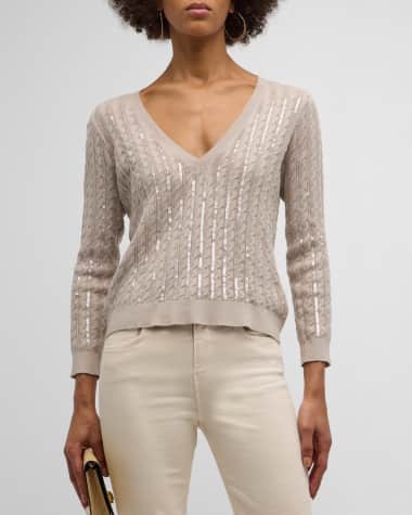 L'Agence Trinity Sequin Cable-Knit Sweater