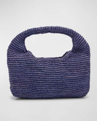 Manebi Half Moon Raffia Top-Handle Bag
