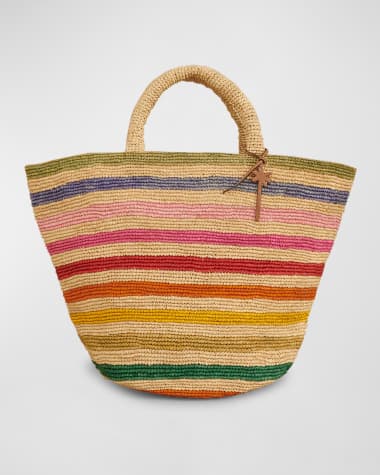 Manebi Striped Raffia Summer Tote Bag