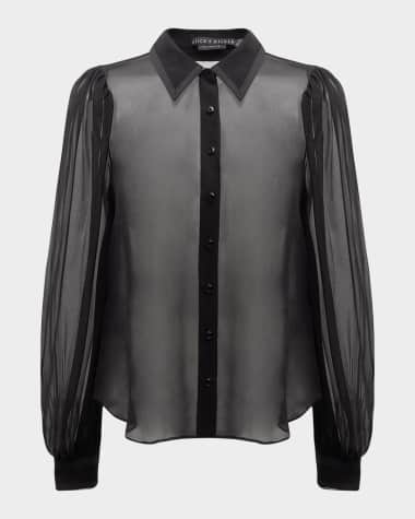 Alice + Olivia Roanne Sheer Blouson-Sleeve Button-Front Shirt