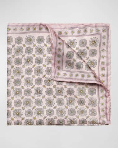 Eton Men's Medallion-Print Tussah Silk Pocket Square