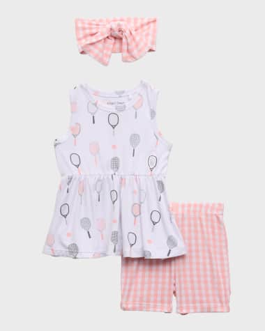 Angel Dear Girl's Tennis Peplum Tank Top with Biker Shorts and Headband, Size 6M-24M