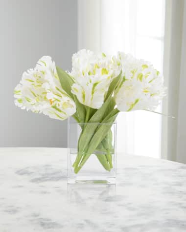 John-Richard Collection Real Touch Sweet Ruffle Tulips 11" Faux Floral Arrangement in Glass Vase