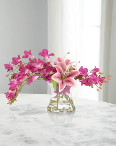 John-Richard Collection Hurricane Orchids 22" Faux Floral Arrangement in Glass Vase