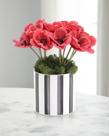 John-Richard Collection Real Touch Snazzy Red Poppies 10" Faux Floral Arrangement in Ceramic Vase