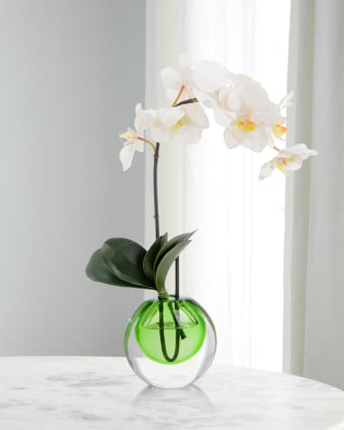 John-Richard Collection Real Touch Teardrop Orchid 19" Faux Floral Arrangement in a Colored Glass Container