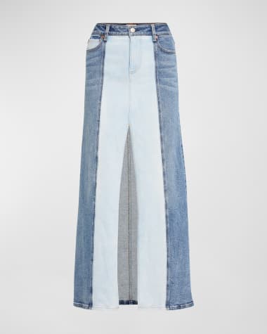 Alice + Olivia Rye Low-Rise Two-Tone Denim Skirt