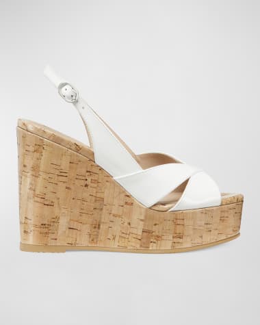 Stuart Weitzman Carmen Patent Slingback Wedge Sandals