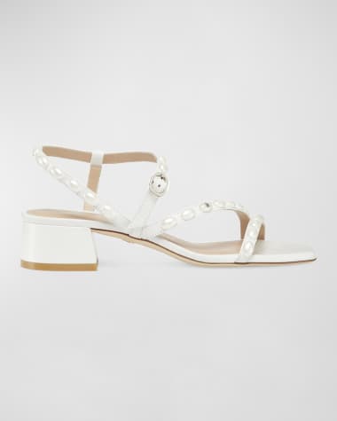 Stuart Weitzman Pearlita Studded Ankle-Strap Sandals