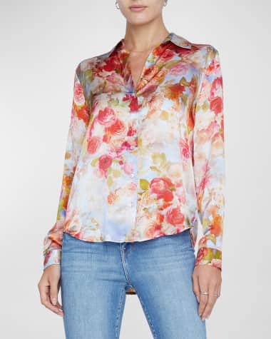 L'Agence Tyler Floral Silk Button-Front Blouse