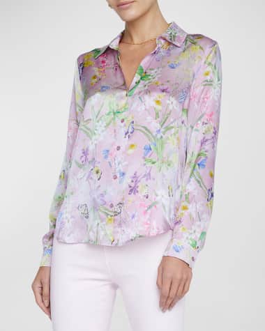 L'Agence Tyler Floral Butterfly Silk Blouse