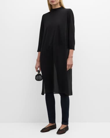 Eileen Fisher Mock-Neck 3/4-Sleeve Silk Jersey Tunic