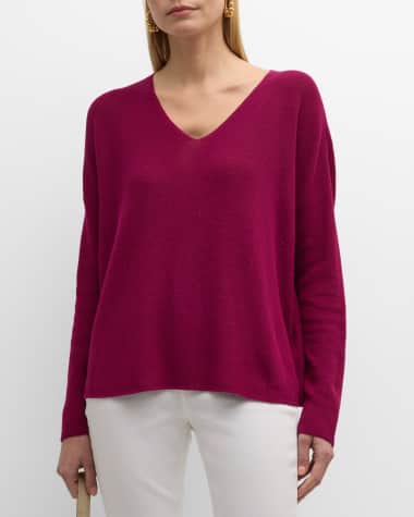 Eileen Fisher V-Neck Organic Cotton Crepe Pullover