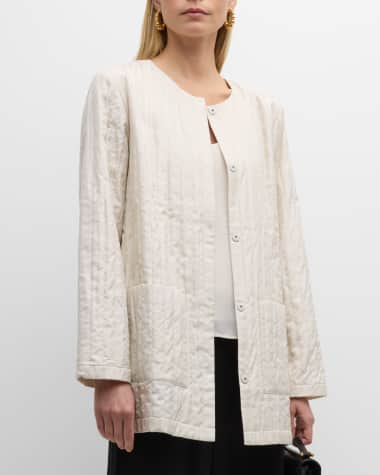 Eileen Fisher Quilted Snap-Front Silk Jacket