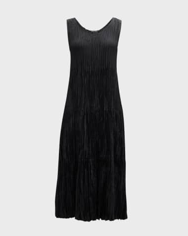 Eileen Fisher Tiered Sleeveless Crinkled Midi Dress