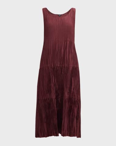 Eileen Fisher Tiered Sleeveless Crinkled Midi Dress
