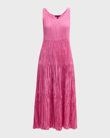 Eileen Fisher Tiered Sleeveless Crinkled Midi Dress