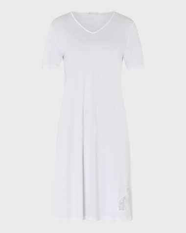 Hanro Michelle Lace-Inset Cotton Midi Nightgown