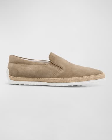 Tod's Men's Rubber Pebble-Sole Suede Espadrilles