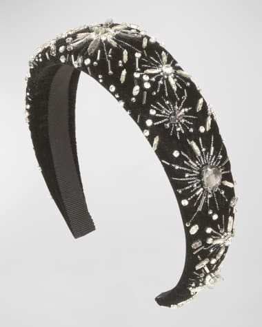 Jennifer Behr Chara Embellished Velvet Wide Headband