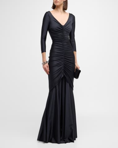 Black silk long nightgown with macramé
