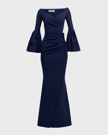 Chiara Boni La Petite Robe Pleated Cutout Bell-Sleeve Mermaid Gown