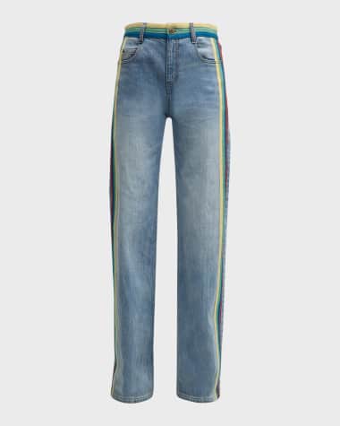 Hellessy Bart Striped-Ribbon Straight-Leg Jeans