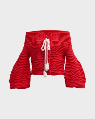 Hellessy Magalie Cable-Knit Off-The-Shoulder Cardigan