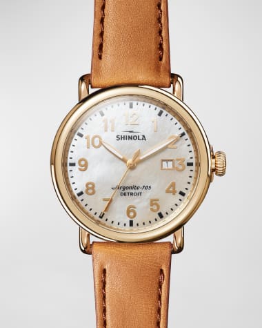 Shinola Runwell Mother of Pearl Dial Leather Strap Watch, 41mm
