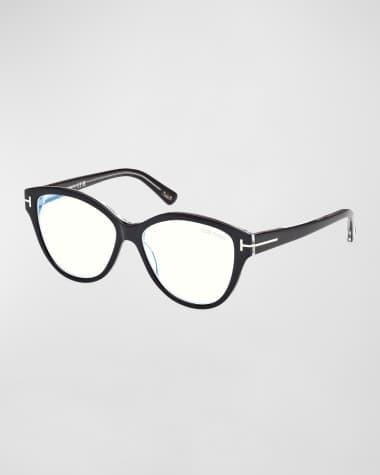 TOM FORD Blue Blocking Rounded Acetate Cat-Eye Glasses