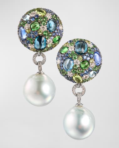 Margot McKinney Jewelry 18k White Gold Mixed Stone Cookie & Pearl Drop Earrings