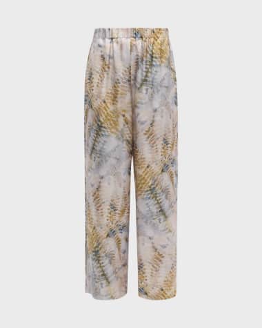 Lafayette 148 New York Riverside Fern-Print Straight-Leg Twill Pants