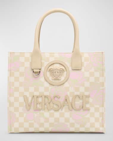 Versace La Medusa Small Floral Check-Print Canvas Tote Bag