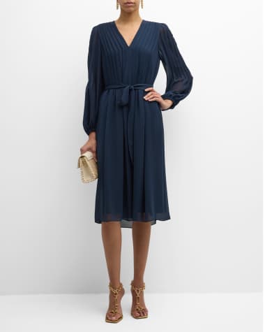 Kobi Halperin Tatum Pintuck Blouson-Sleeve Midi Dress